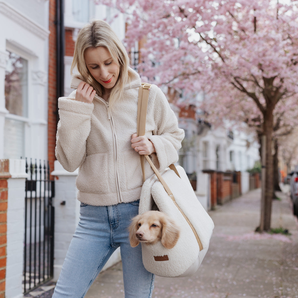 The Teddy Café Cream Sherpa Dog Carrier