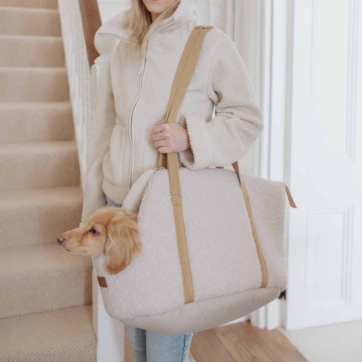 The Teddy Vanilla Latte Bouclé Dog Carrier