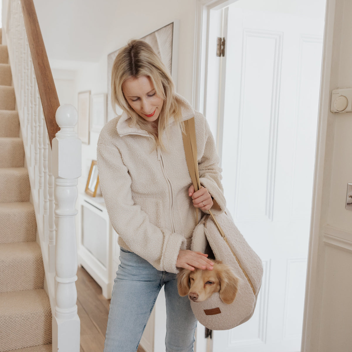 The Teddy Vanilla Latte Bouclé Dog Carrier