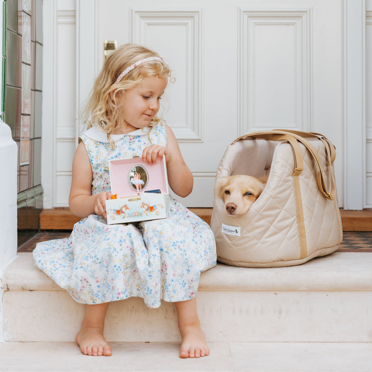 NEW! The Chelsea Champagne Quilted Dog Carrier