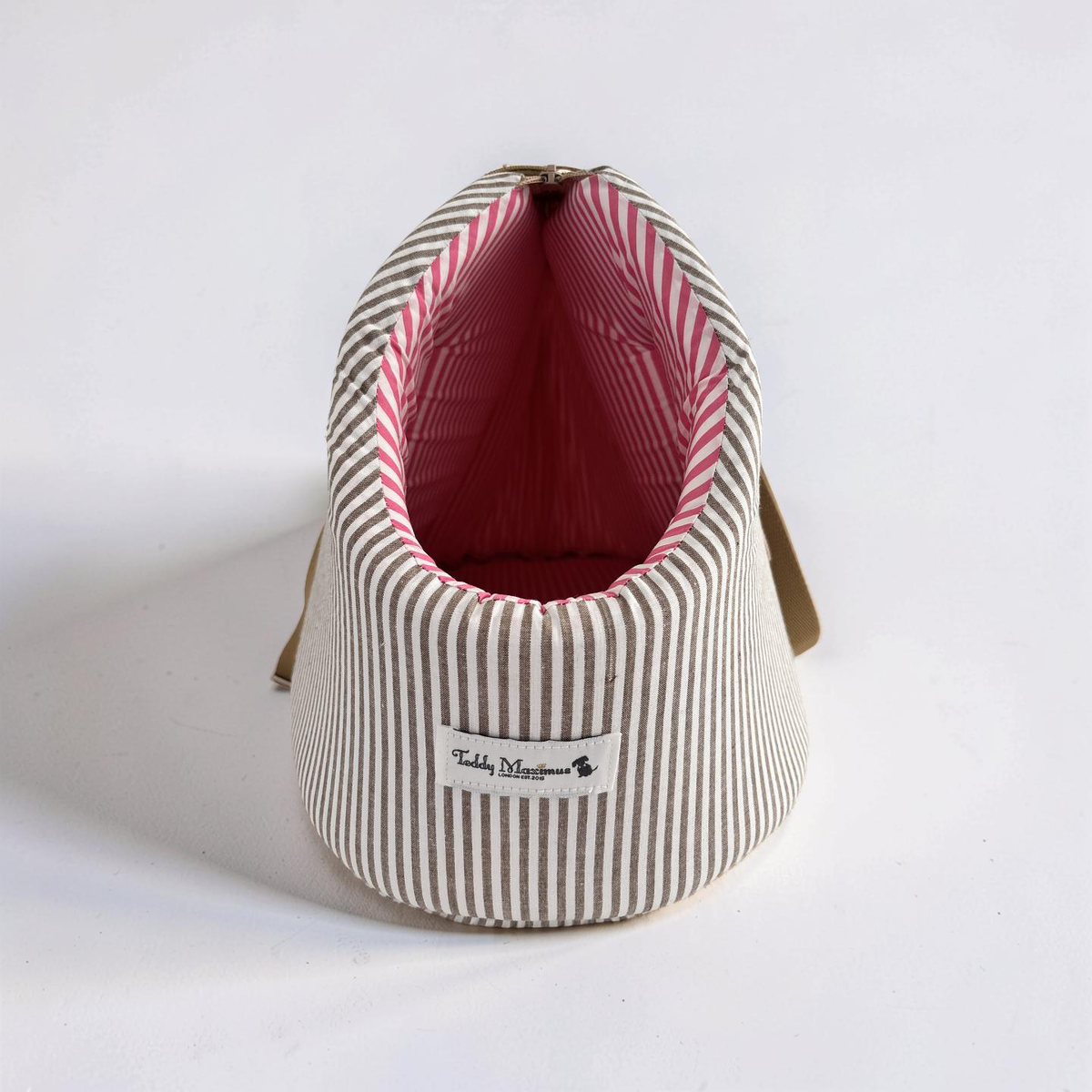 Taupe & Pink Candy Stripes Summer Dog Carrier by Teddy Maximus