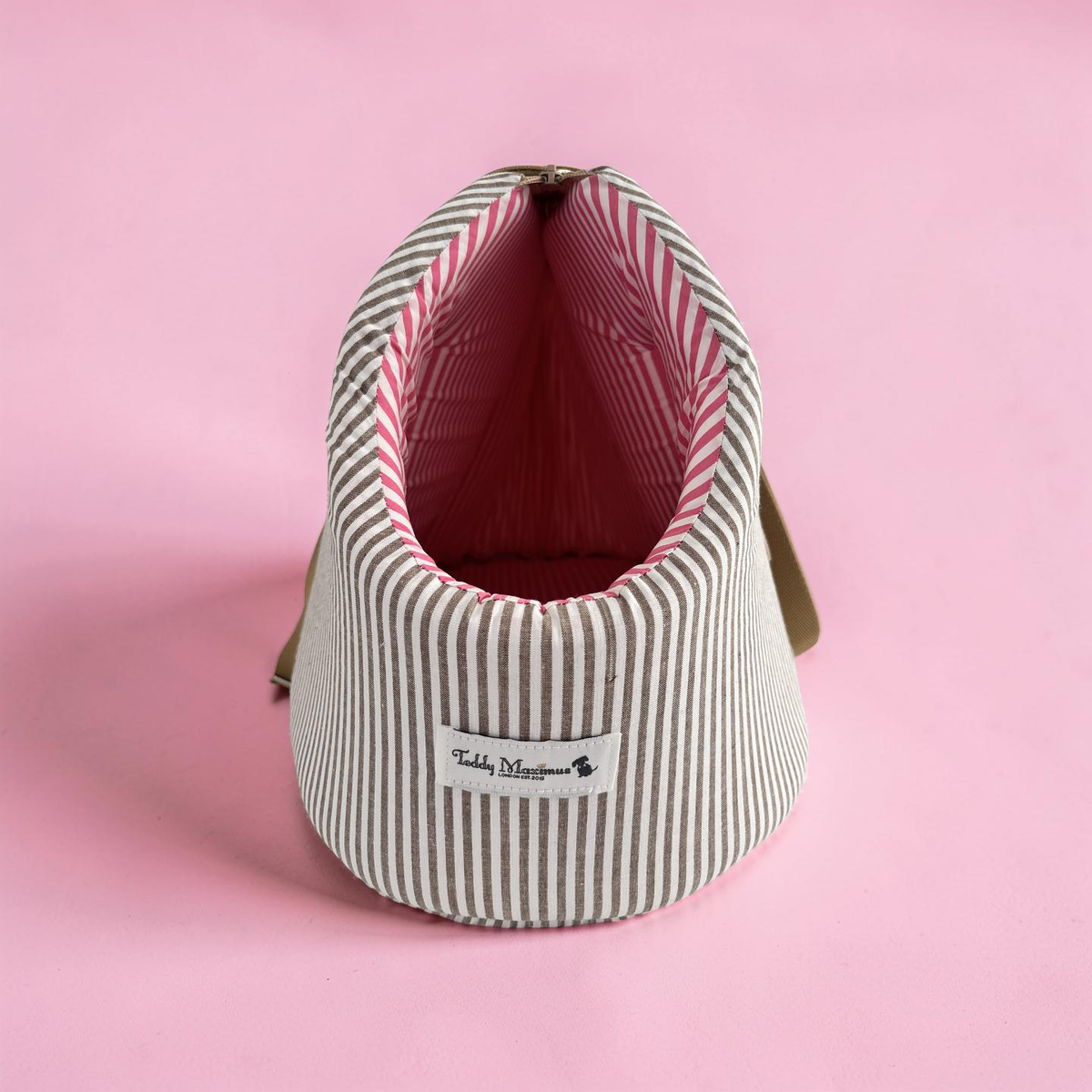 Taupe & Pink Candy Stripes Summer Dog Carrier by Teddy Maximus