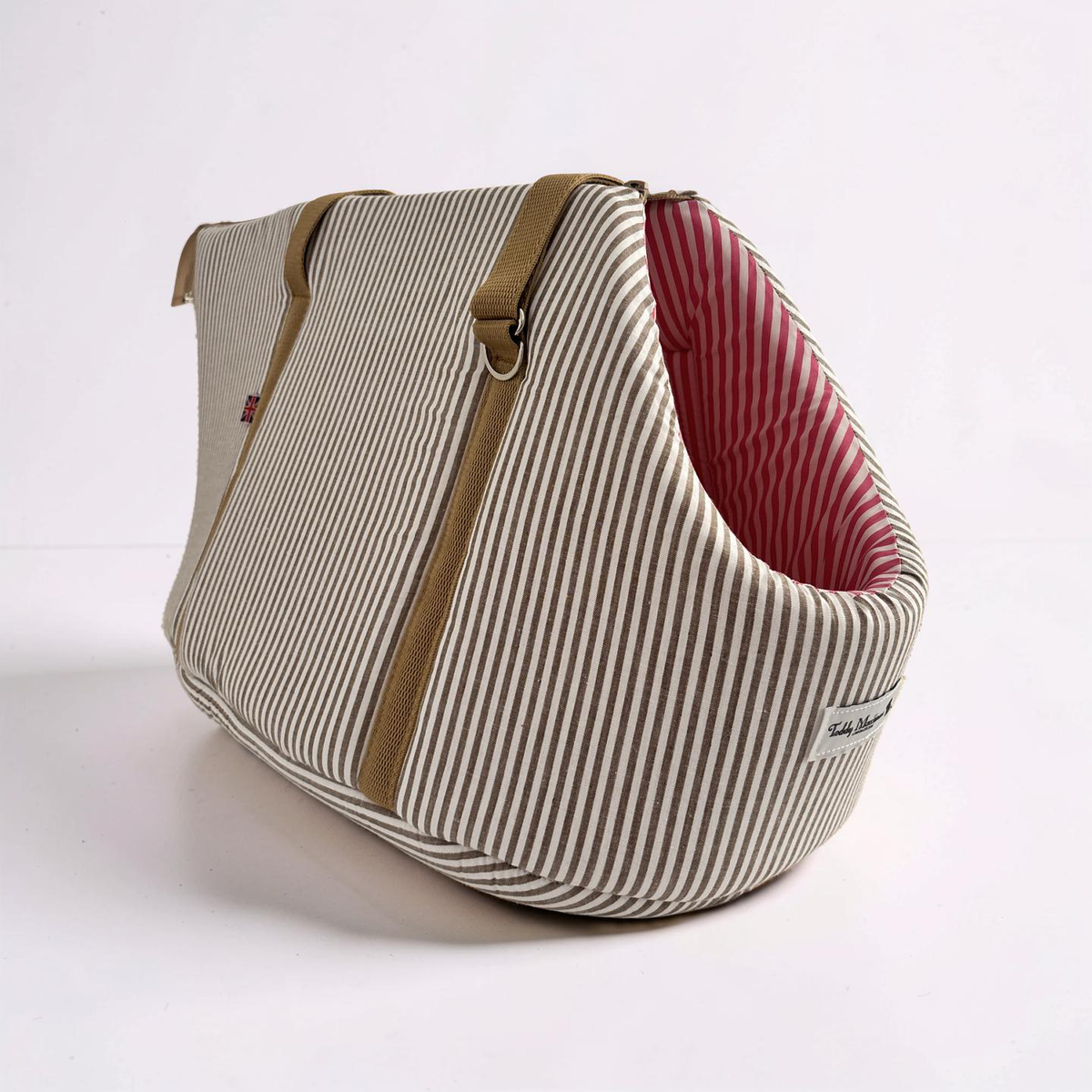Taupe & Pink Candy Stripes Summer Dog Carrier by Teddy Maximus