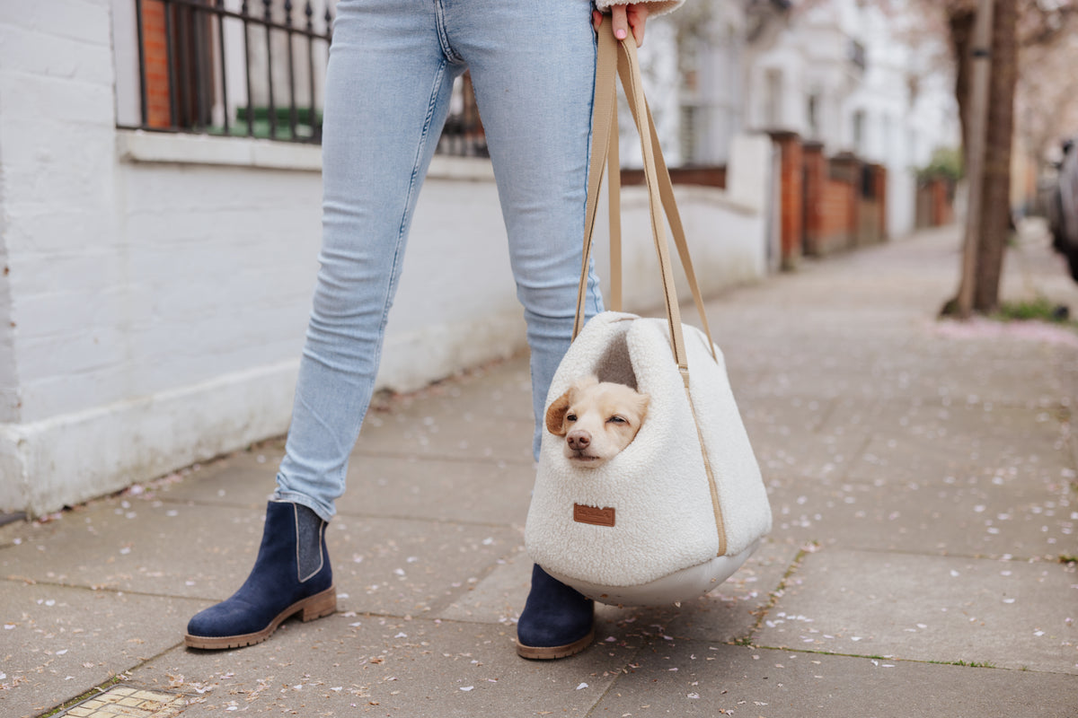 The Teddy Café Cream Sherpa Dog Carrier
