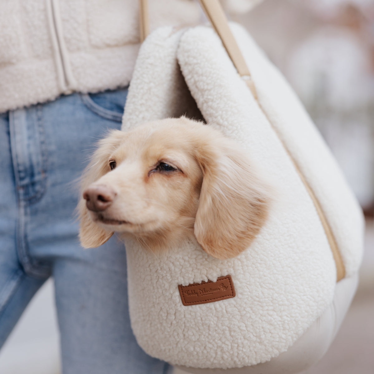 The Teddy Café Cream Sherpa Dog Carrier