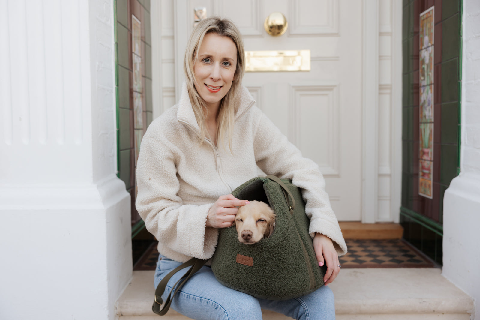 The Teddy Olive Matcha Bouclé Dog Carrier