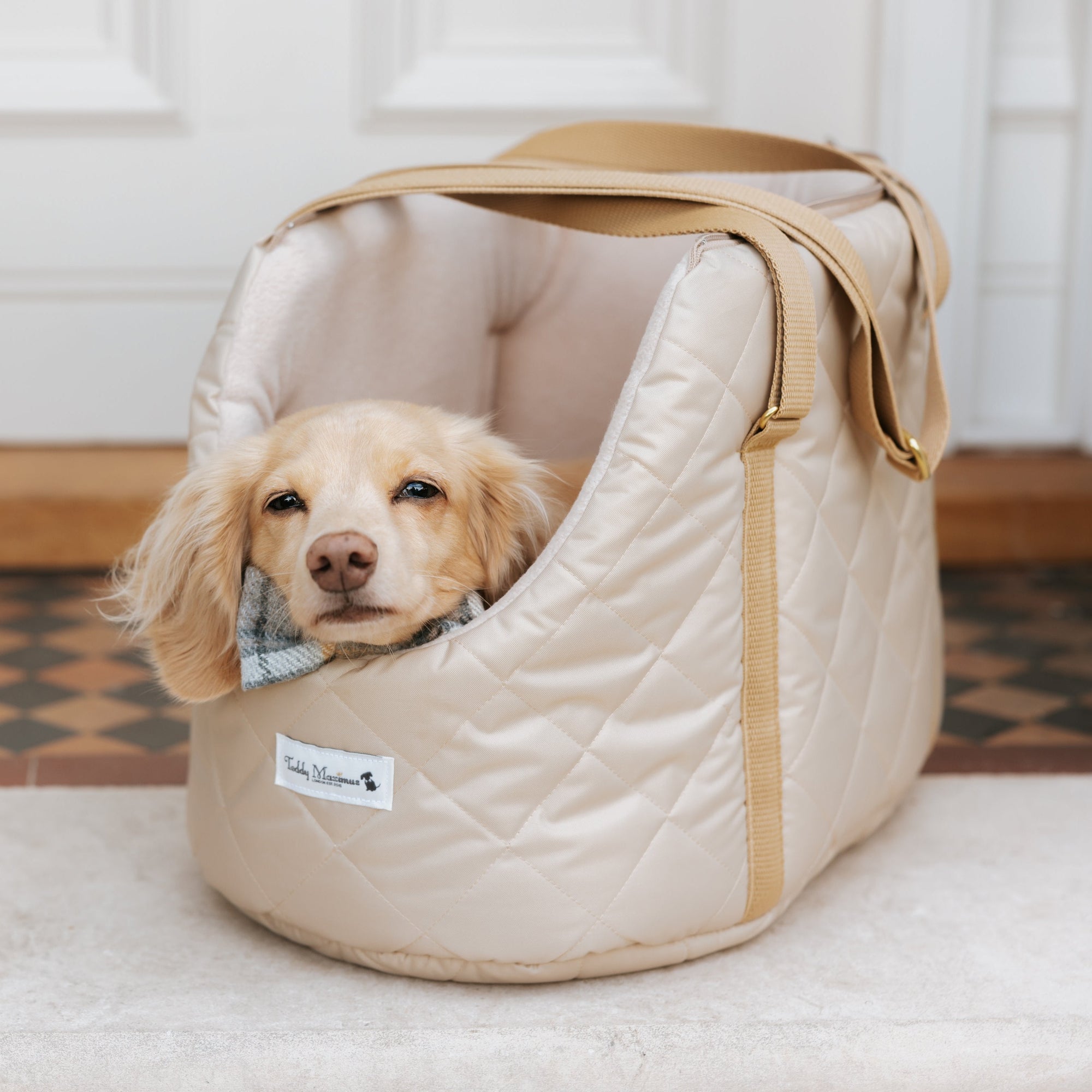 NEW! The Chelsea Champagne Quilted Dog Carrier