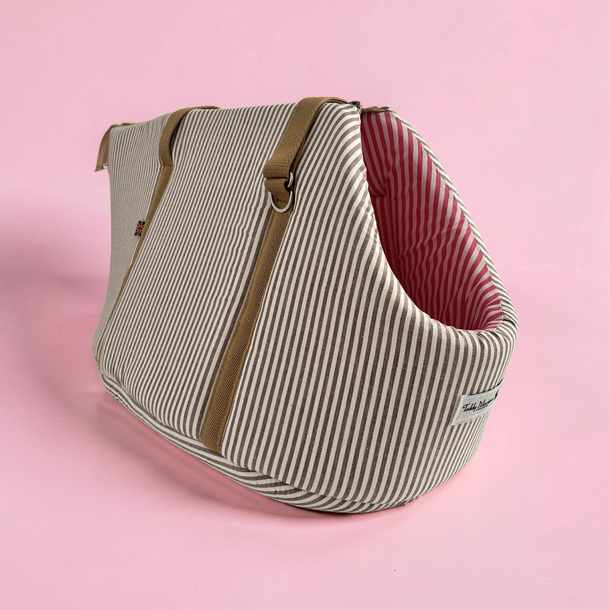 Taupe & Pink Candy Stripes Summer Dog Carrier by Teddy Maximus