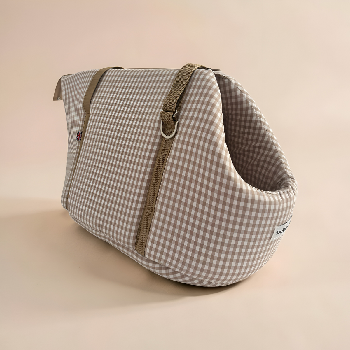 Taupe Gingham Summer Dog Carrier by Teddy Maximus