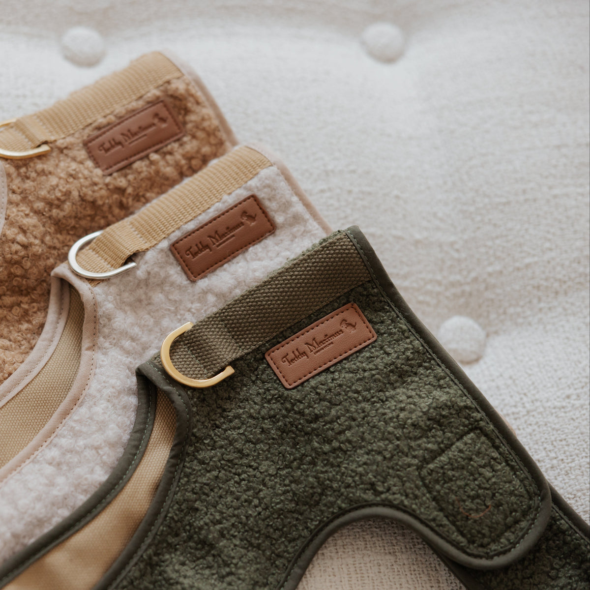 The Teddy Olive Matcha Bouclé Luxury Dog Harness