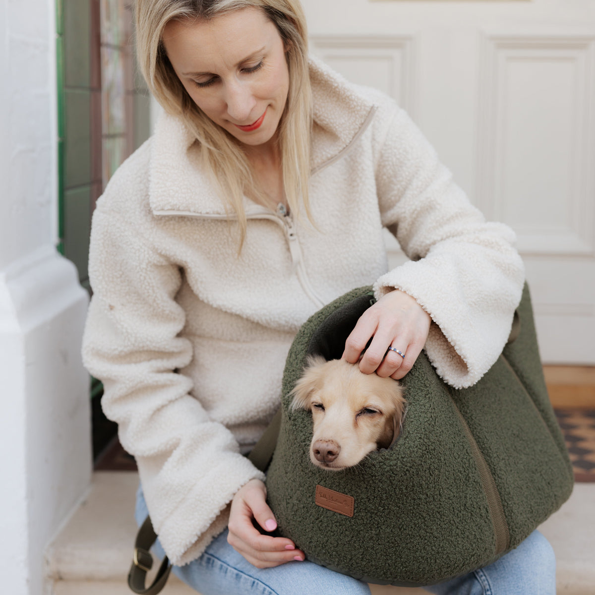 The Teddy Olive Matcha Bouclé Dog Carrier