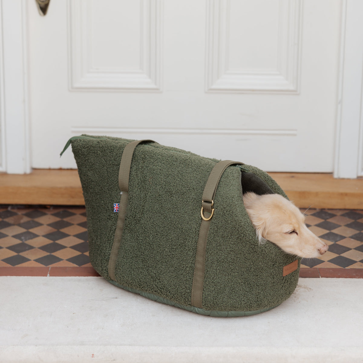 The Teddy Olive Matcha Bouclé Dog Carrier