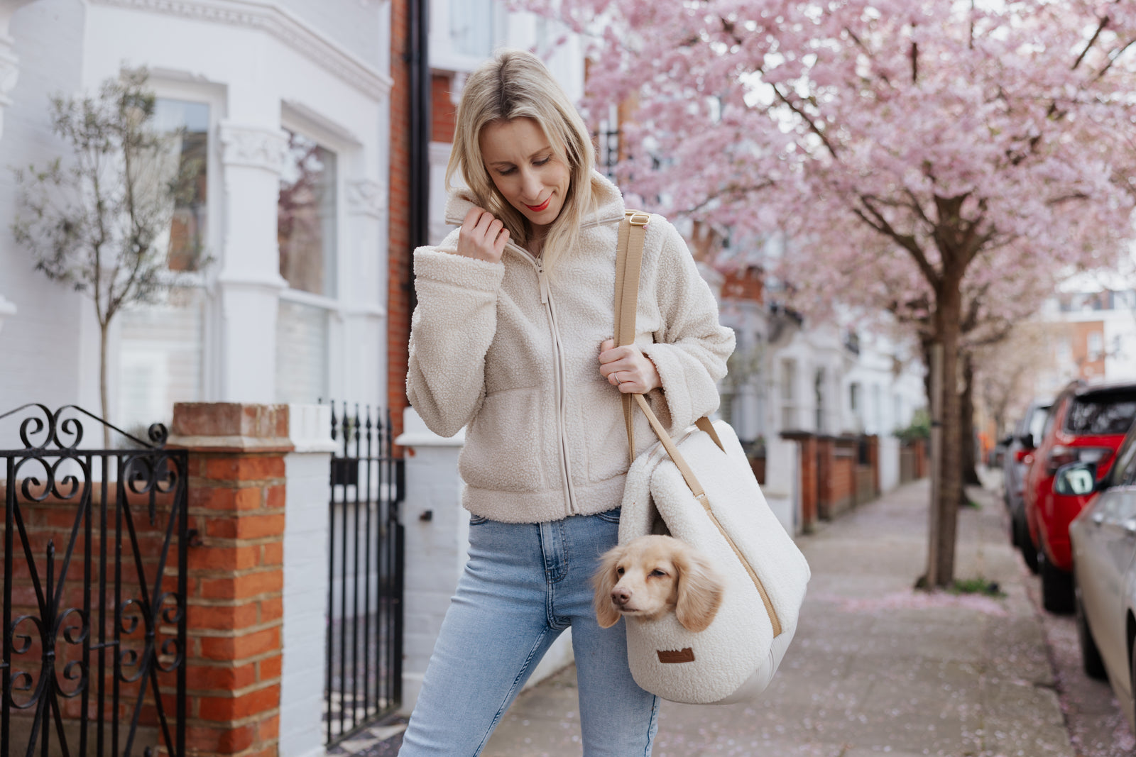 The Teddy Café Cream Sherpa Dog Carrier