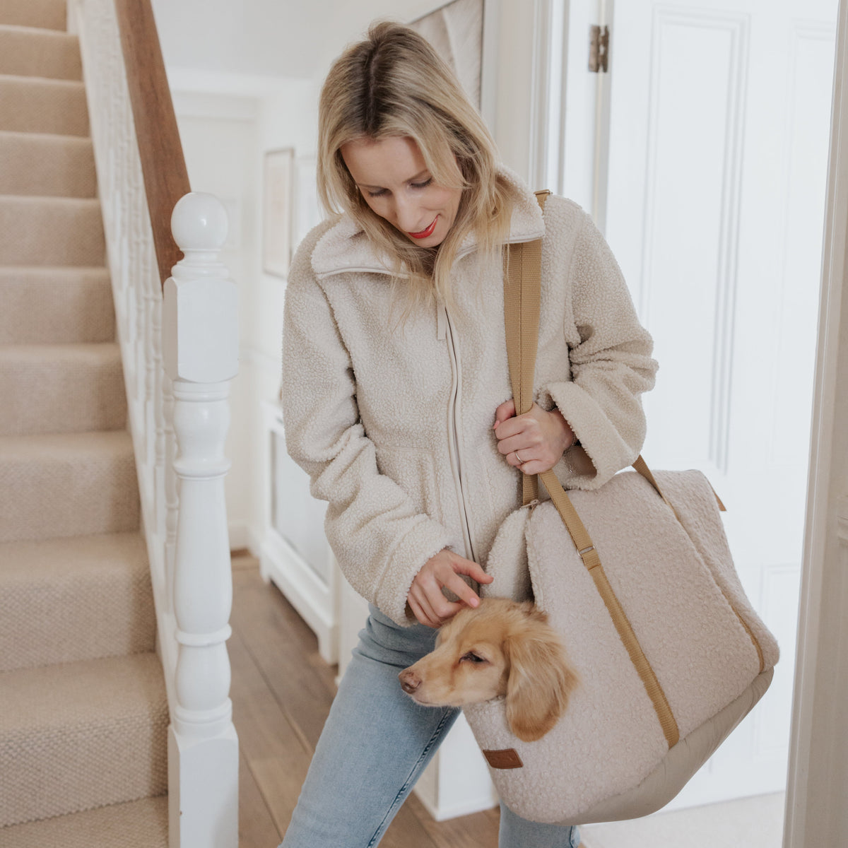 The Teddy Vanilla Latte Bouclé Dog Carrier
