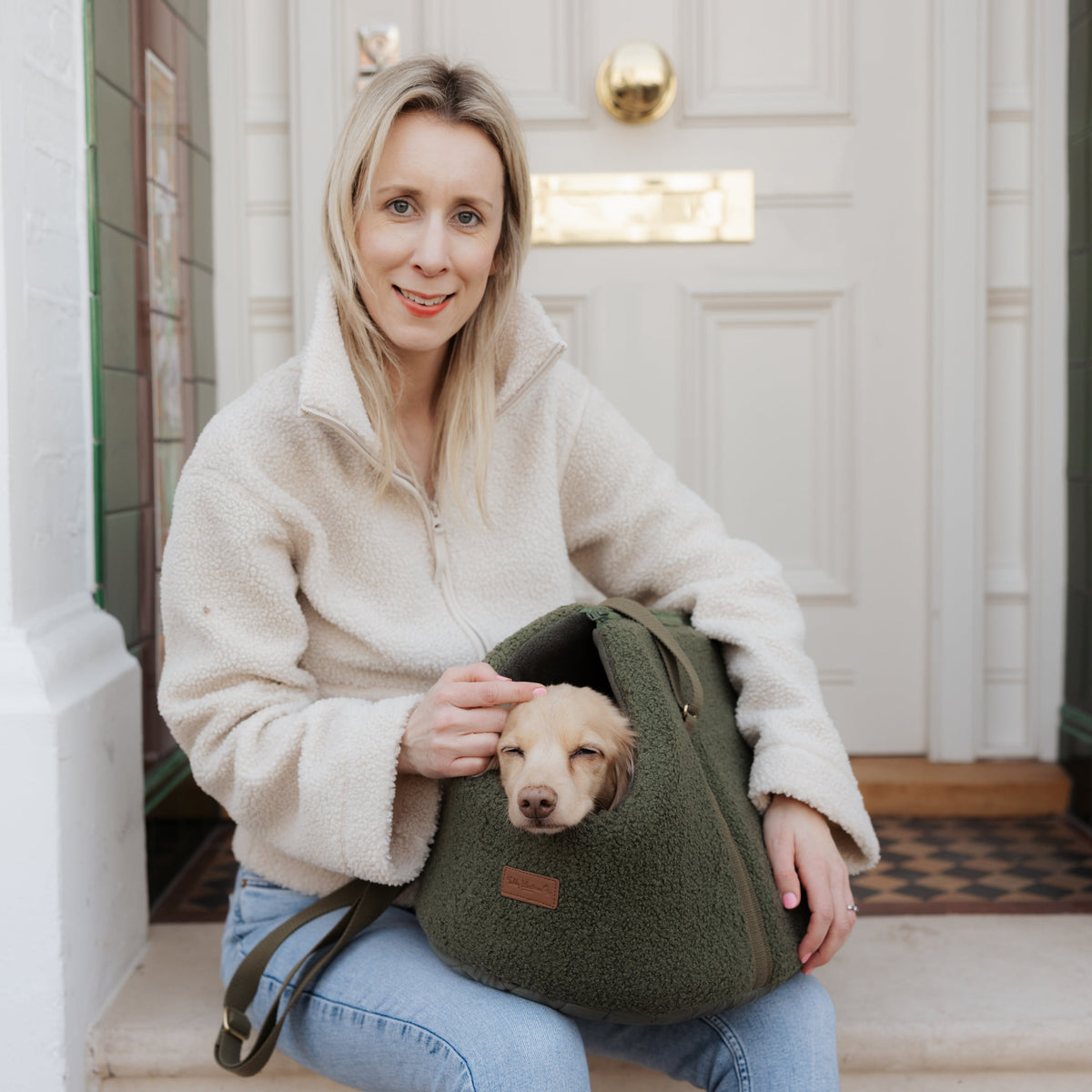 The Teddy Olive Matcha Bouclé Dog Carrier