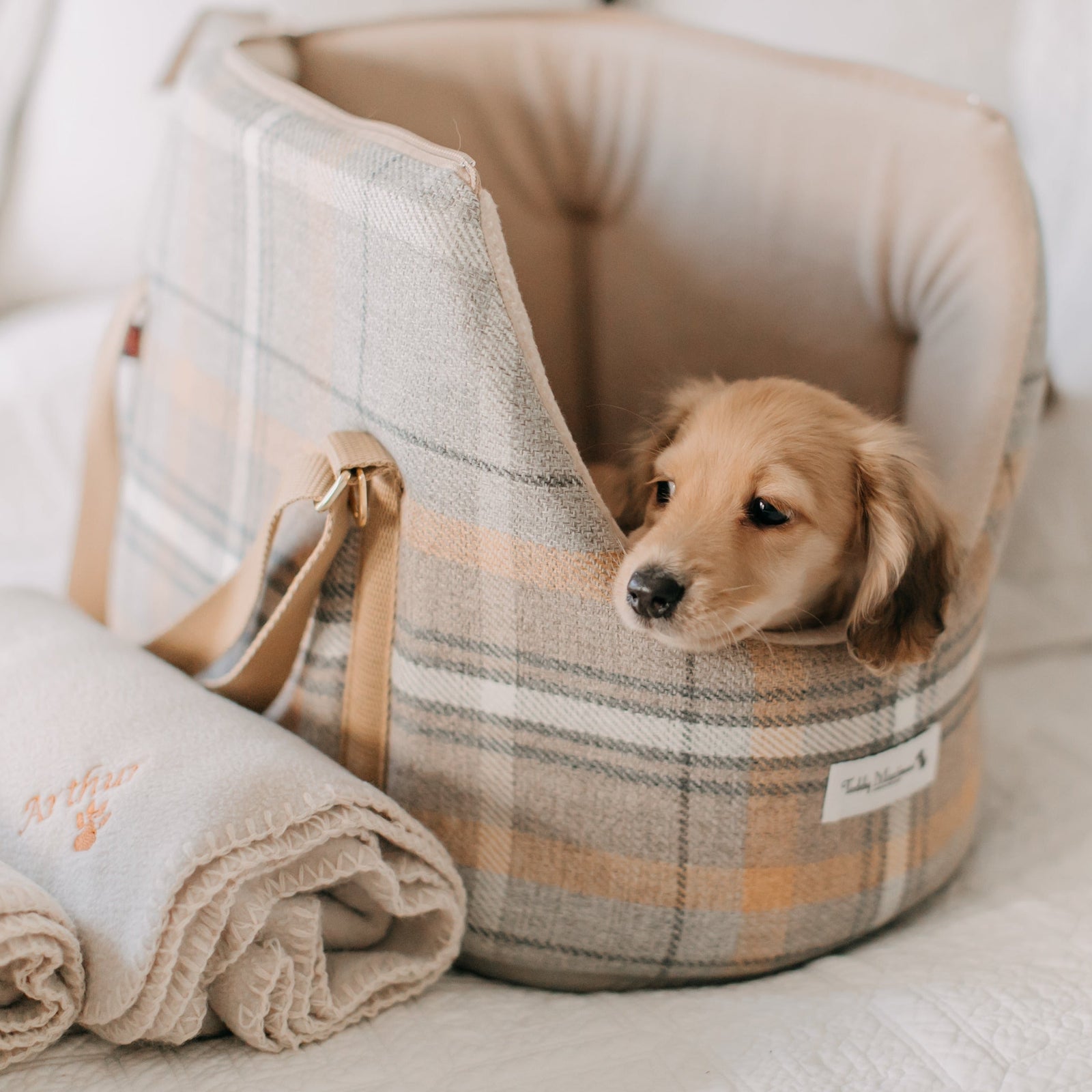 Sand Sheltie Adjustable Plaid Dog Carrier