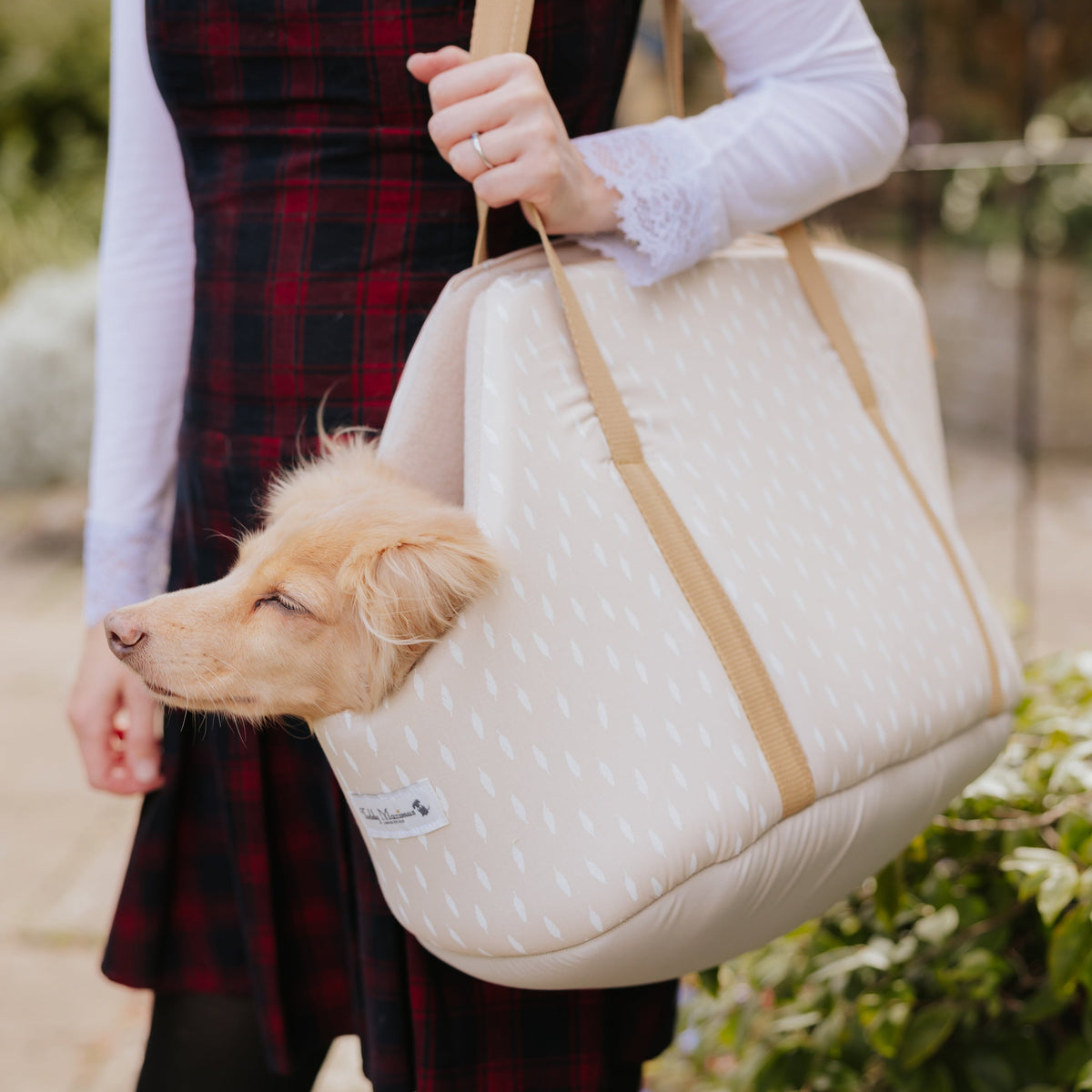 ‘Gentle Nest’ Feather Print Taupe Dog Carrier