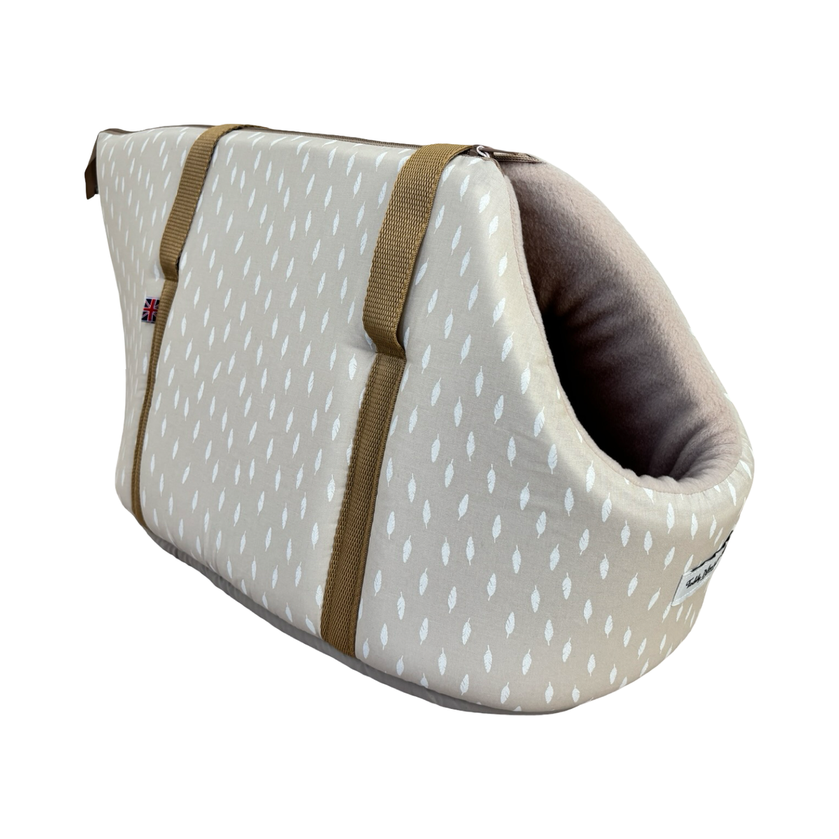 ‘Gentle Nest’ Feather Print Taupe Dog Carrier