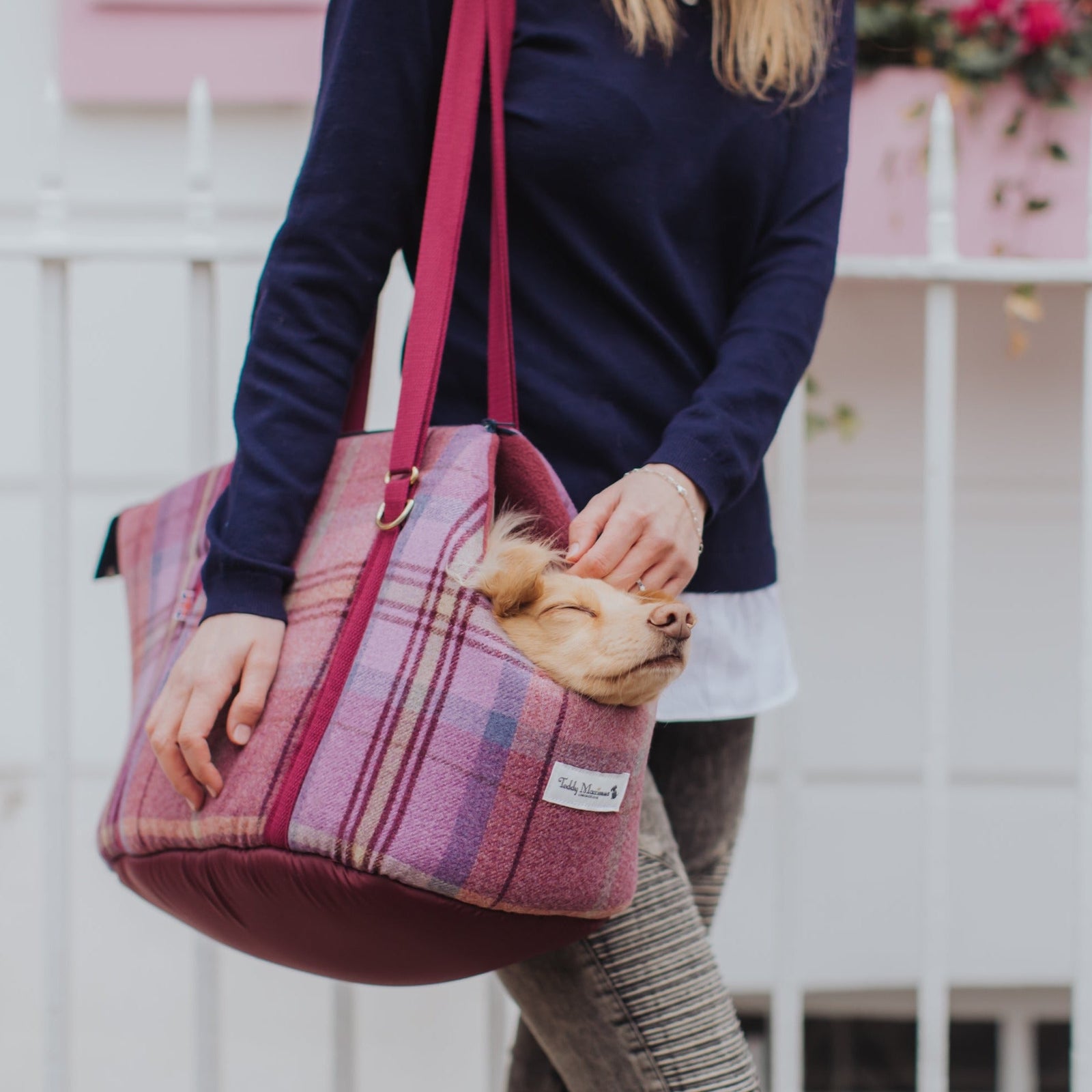 Pink Sheltie Adjustable Plaid Dog Carrier