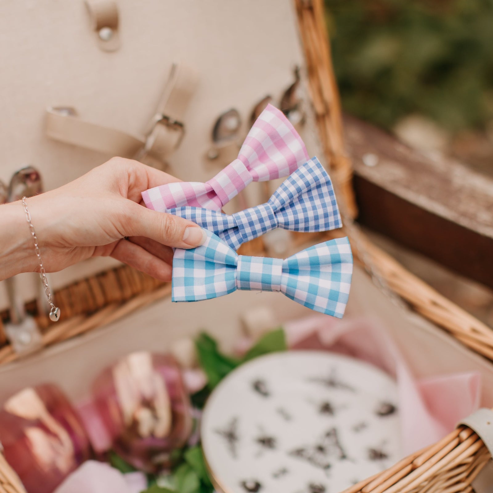 Navy Blue Gingham Dog Bow Tie